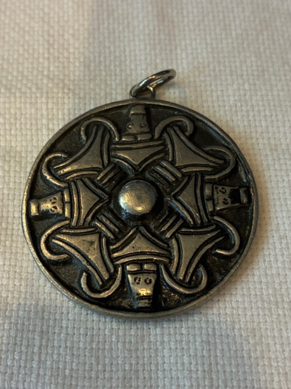 Antique-Style Round Pewter Pendant from Sweden